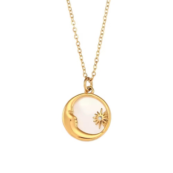 18K Gold Plated - Sun and Moon Pendant Necklace - Picture 2 of 9